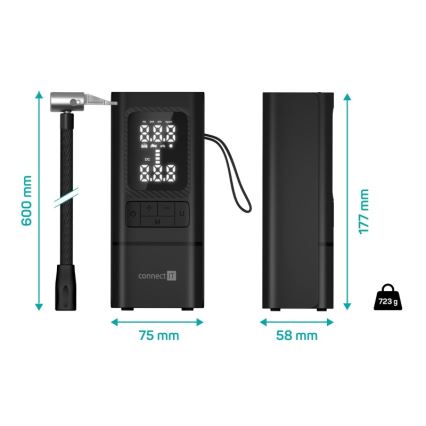 CONNECT IT CFF-4500-BK - Digitální kapesní kompresor AirFlow 80W/6000 mAh černá