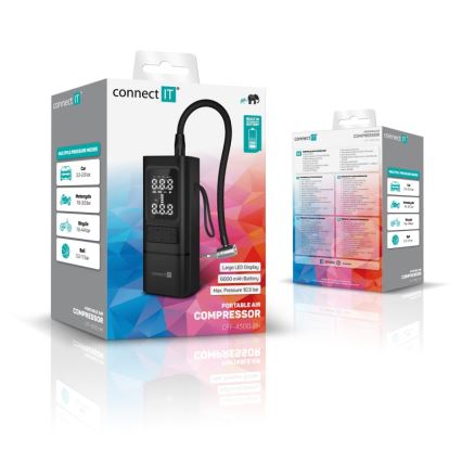 CONNECT IT CFF-4500-BK - Digitální kapesní kompresor AirFlow 80W/6000 mAh černá