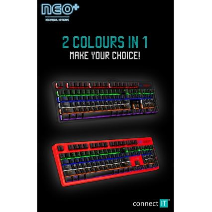 CONNECT IT CKB-3591-CS - LED RGB Drátová herní klávesnice s CZ/SK lokalizací černá + červený rámeček