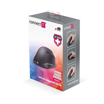 CONNECT IT CMO-2510-BK - Ergonomická bezdrátová myš Verti Wireless 800/1200/1600 DPI 2xAAA černá