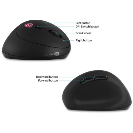 CONNECT IT CMO-2600-BK - Ergonomická bezdrátová myš 800/1200/1600 DPI 1xAA černá