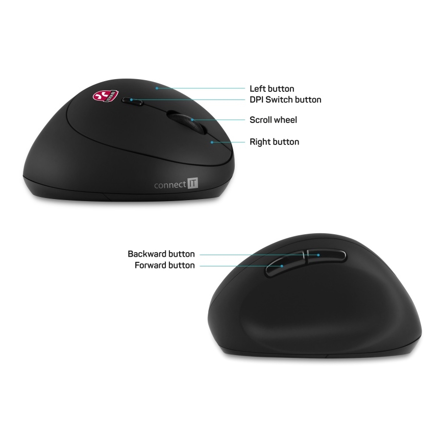 CONNECT IT CMO-2600-BK - Ergonomická bezdrátová myš 800/1200/1600 DPI 1xAA černá
