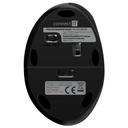 CONNECT IT CMO-2600-BK - Ergonomická bezdrátová myš 800/1200/1600 DPI 1xAA černá