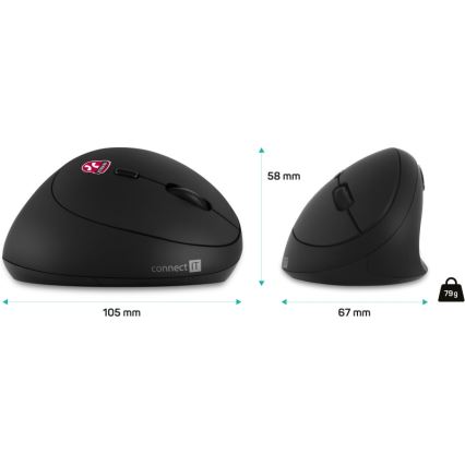 CONNECT IT CMO-2600-BK - Ergonomická bezdrátová myš 800/1200/1600 DPI 1xAA černá