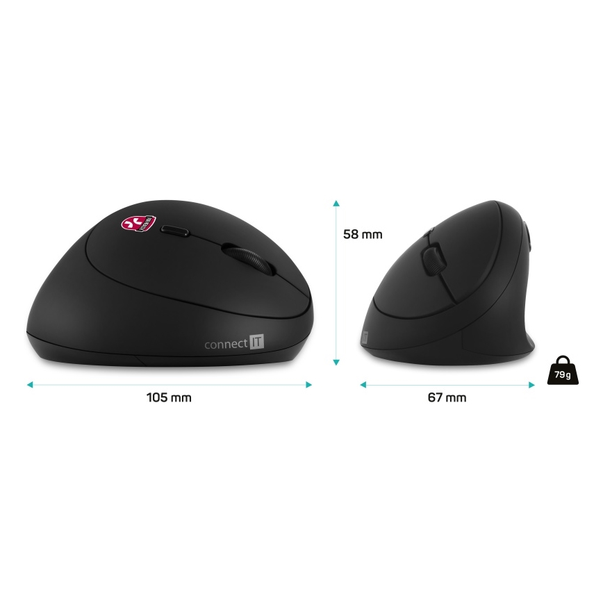 CONNECT IT CMO-2600-BK - Ergonomická bezdrátová myš 800/1200/1600 DPI 1xAA černá