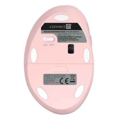 CONNECT IT CMO-2600-PK - Ergonomická bezdrátová myš 800/1200/1600 DPI 1xAA růžová