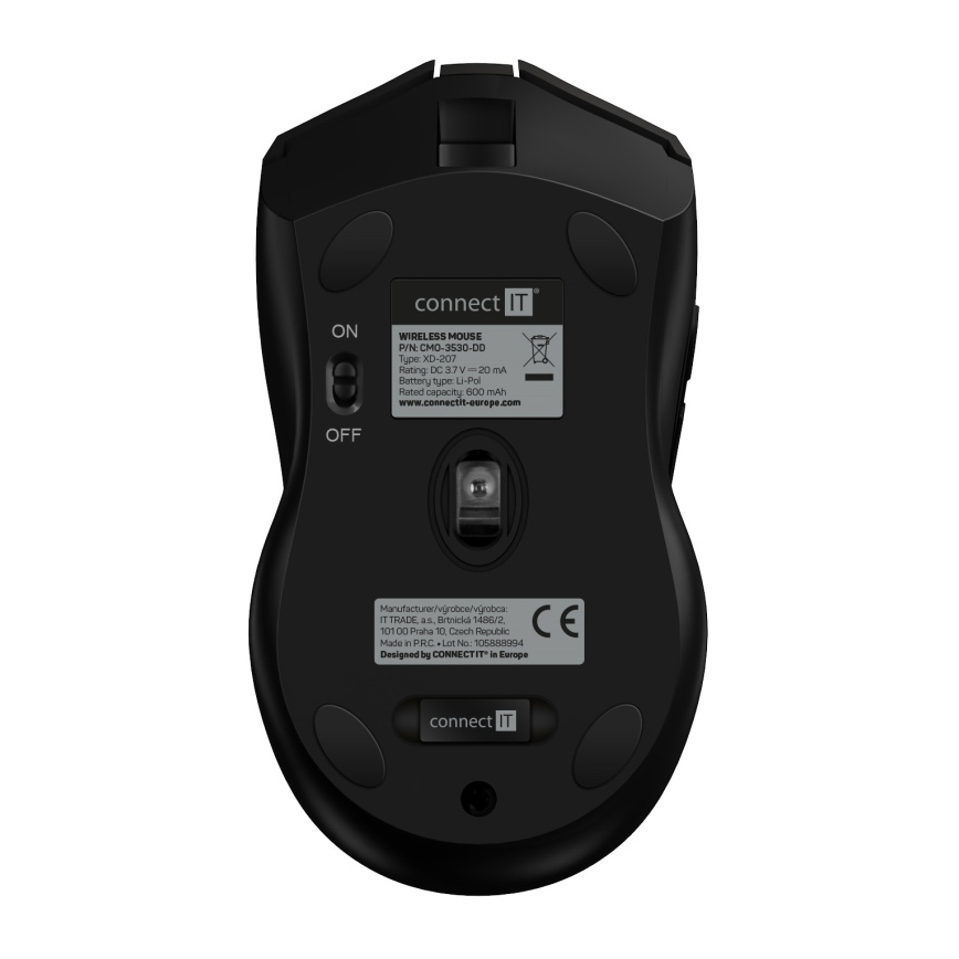 CONNECT IT CMO-3530-DD - LED RGB Bezdrátová nabíjecí herní myš 800/1200/1600/2400/4800 DPI 600 mAh černá
