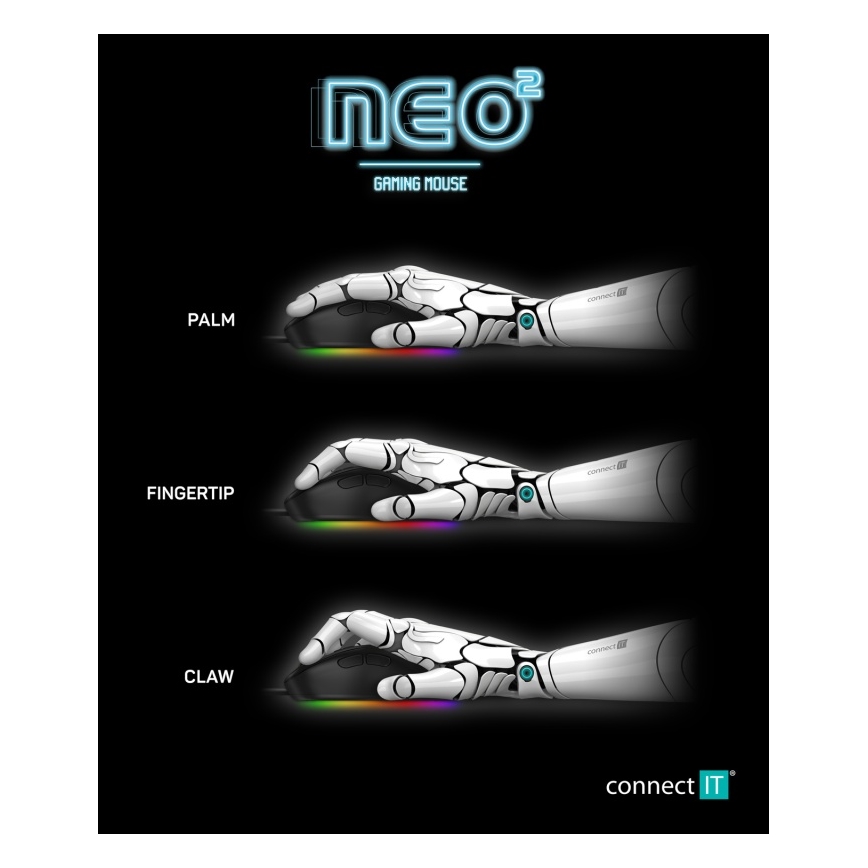 CONNECT IT CMO-3589-BK - LED RGB Drátová herní myš 200-7200 DPI černá