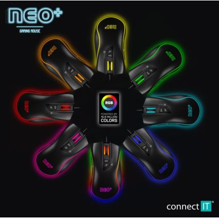 CONNECT IT CMO-3591-BK - LED RGB Drátová herní myš 500-7200 DPI černá
