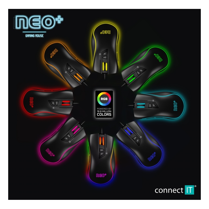 CONNECT IT CMO-3591-BK - LED RGB Drátová herní myš 500-7200 DPI černá
