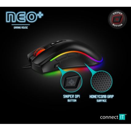 CONNECT IT CMO-3591-BK - LED RGB Drátová herní myš 500-7200 DPI černá