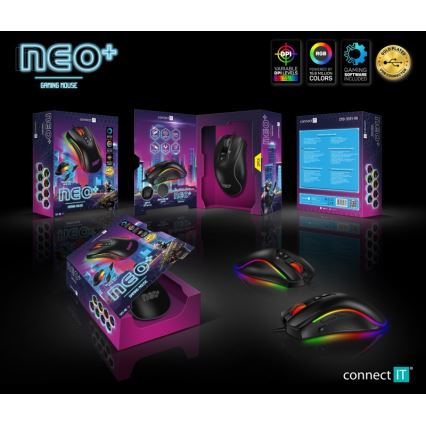 CONNECT IT CMO-3591-BK - LED RGB Drátová herní myš 500-7200 DPI černá