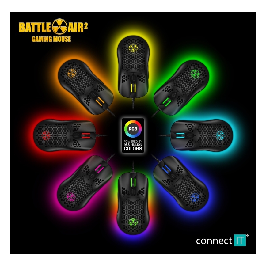 CONNECT IT CMO-5511-BK - LED RGB Drátová herní myš 200-12800 DPI černá