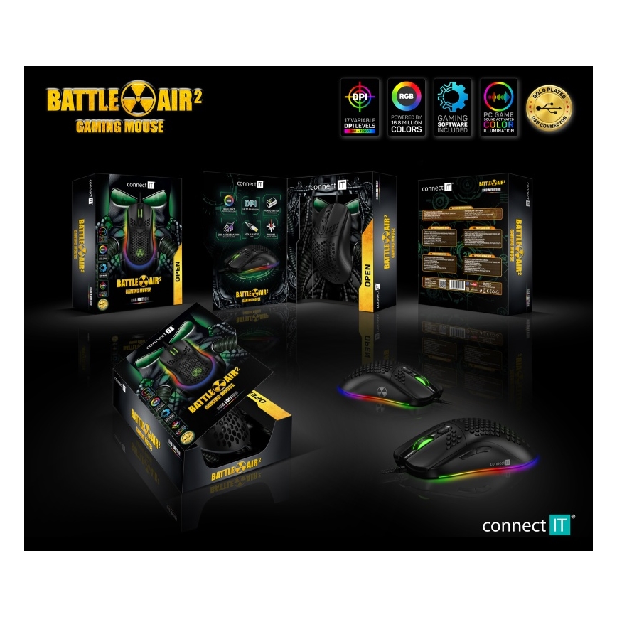 CONNECT IT CMO-5511-BK - LED RGB Drátová herní myš 200-12800 DPI černá