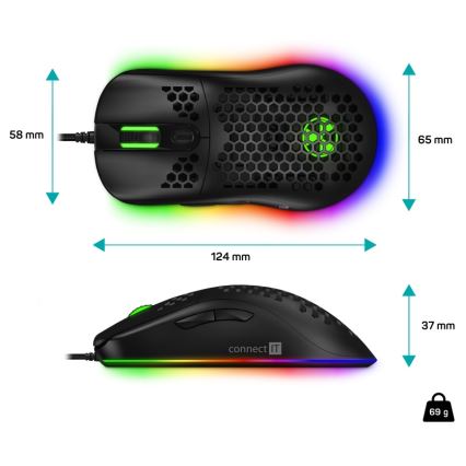 CONNECT IT CMO-5511-BK - LED RGB Drátová herní myš 200-12800 DPI černá