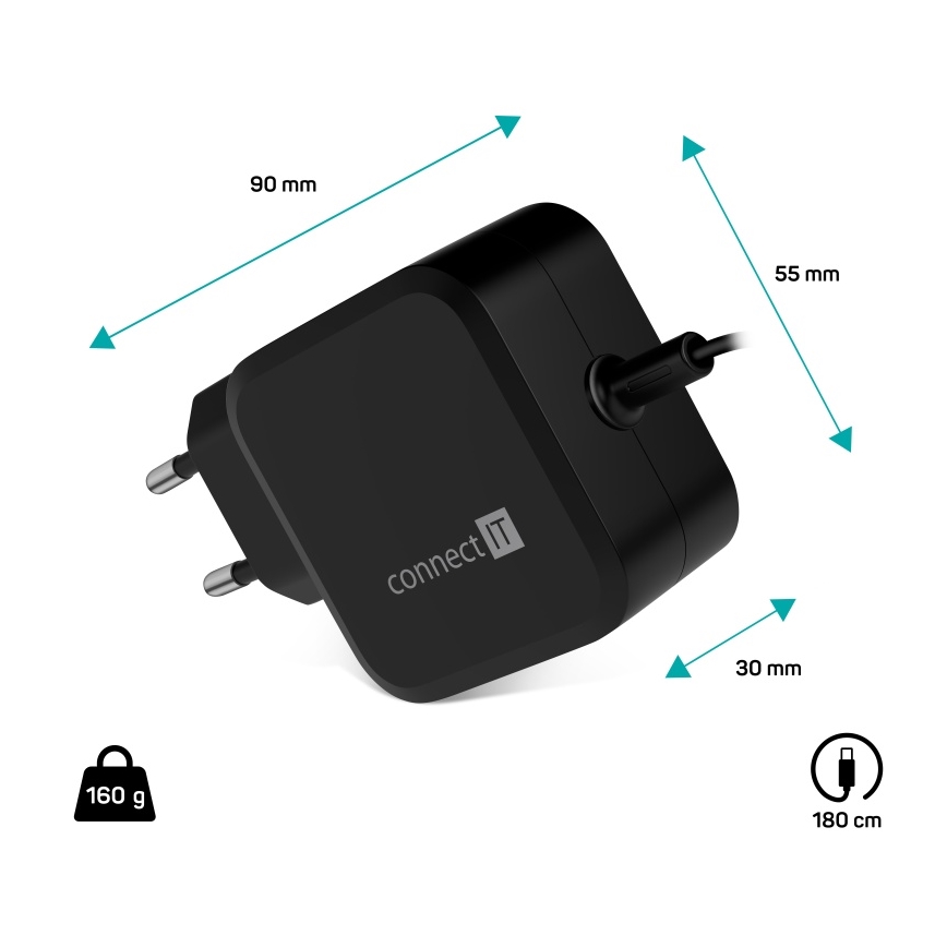 CONNECT IT CNP-1660-BK - Univerzální napájecí adaptér pro notebooky USB-C 67W