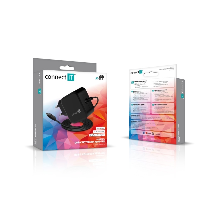 CONNECT IT CNP-1660-BK - Univerzální napájecí adaptér pro notebooky USB-C 67W