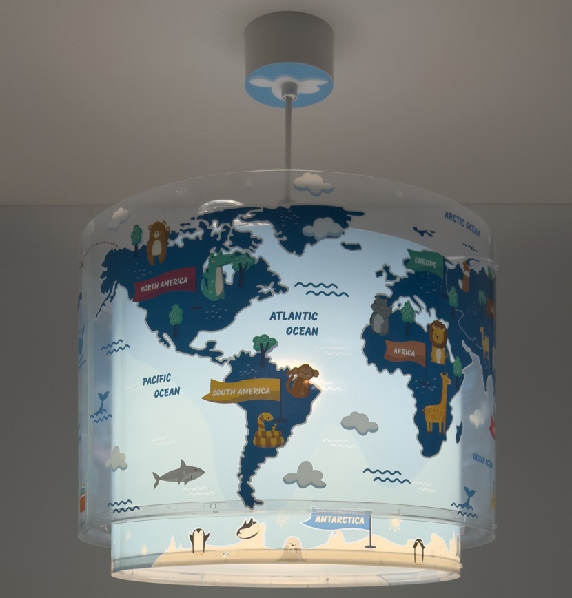 Dalber 40672 - Dětský lustr WORLD 1xE27/15W/230V modrá