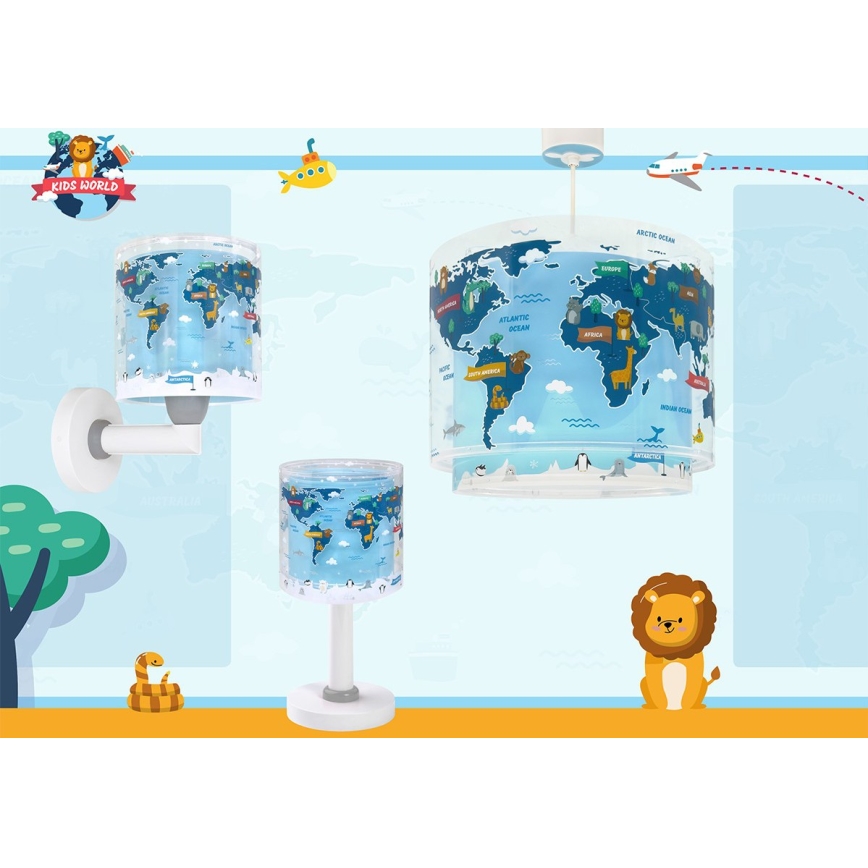 Dalber 40672 - Dětský lustr WORLD 1xE27/15W/230V modrá