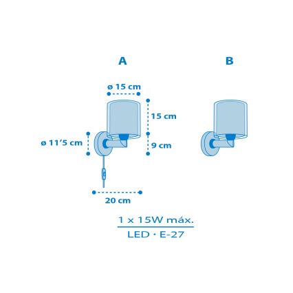 Dalber 40679 - Dětská nástěnná lampa WORLD 1xE27/15W/230V modrá