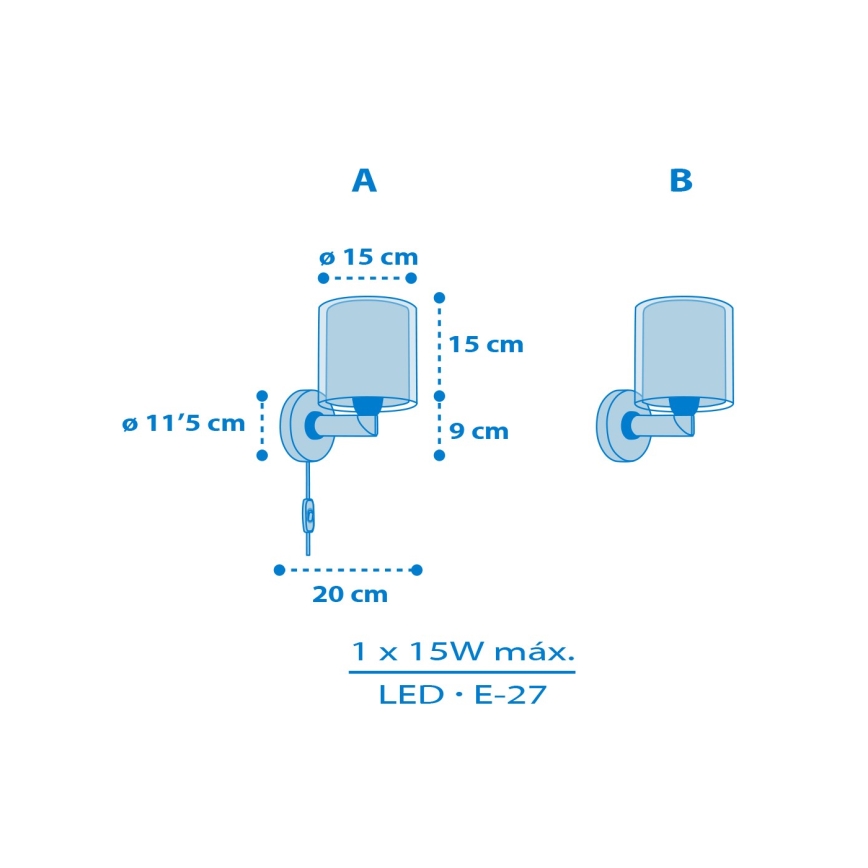 Dalber 40679 - Dětská nástěnná lampa WORLD 1xE27/15W/230V modrá