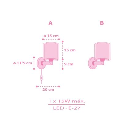 Dalber 41259 - Dětská nástěnná lampa HELLO KITTY&FRIENDS 1xE27/15W/230V růžová