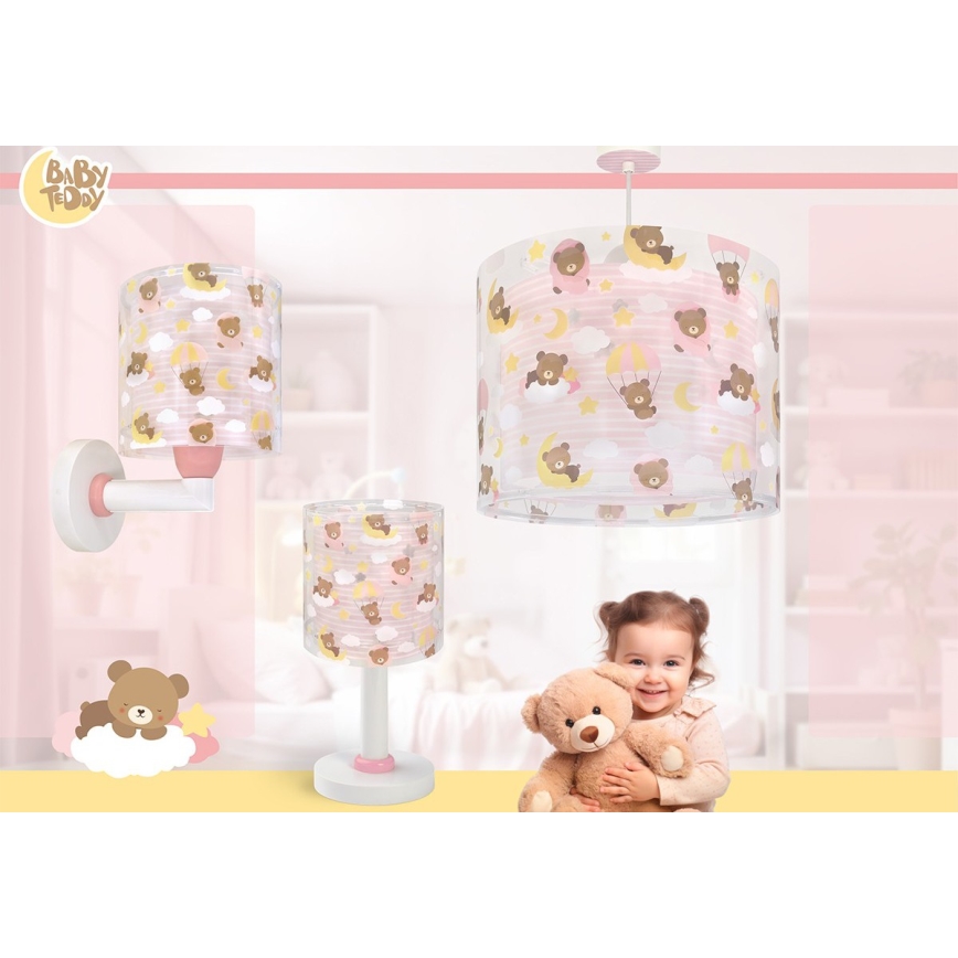 Dalber 41579S - Dětská nástěnná lampa BABY TEDDY 1xE27/15W/230V růžová