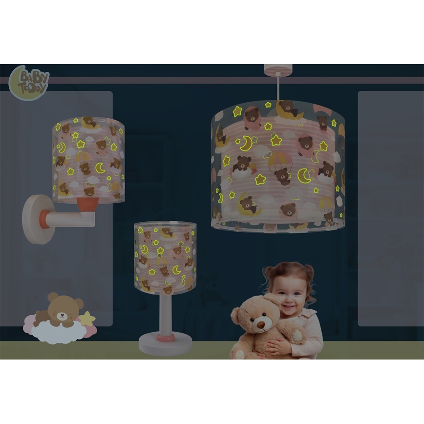 Dalber 41579S - Dětská nástěnná lampa BABY TEDDY 1xE27/15W/230V růžová