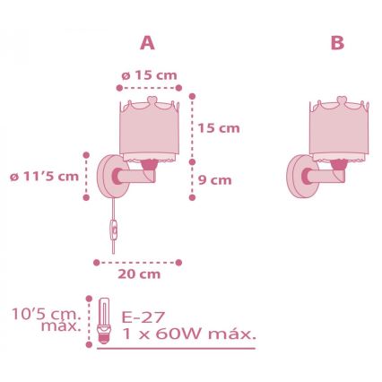 Dalber 61109 - Dětské nástěnné svítidlo LITTLE QUEEN 1xE27/60W/230V