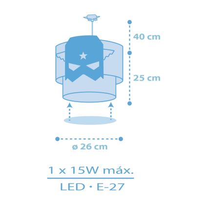 Dalber 61812 - Dětský lustr BLUE HERO 1xE27/15W/230V