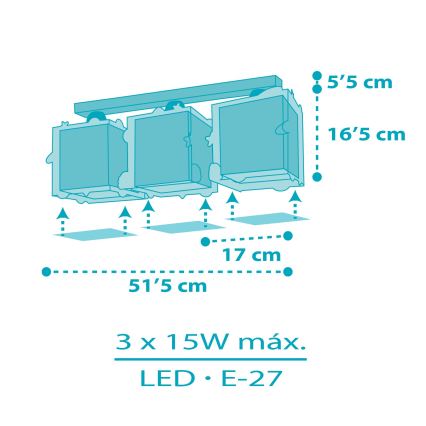 Dalber 63353 - Dětské stropní svítidlo ROCKET 3xE27/15W/230V