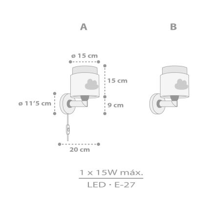 Dalber 76019E - Dětské nástěnné svítidlo BABY DREAMS 1xE27/15W/230V šedá