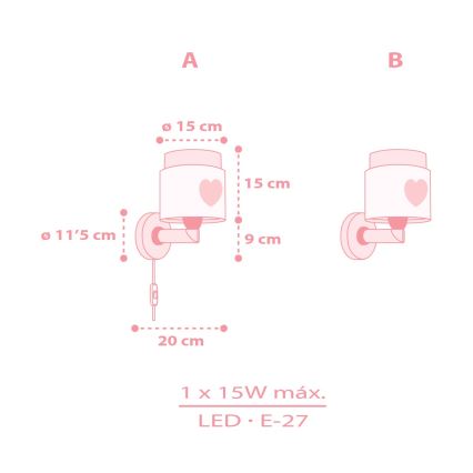 Dalber 76019S - Dětské nástěnné svítidlo BABY DREAMS 1xE27/15W/230V růžová