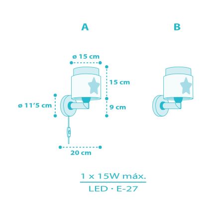 Dalber 76019T - Dětské nástěnné svítidlo BABY DREAMS 1xE27/15W/230V modrá