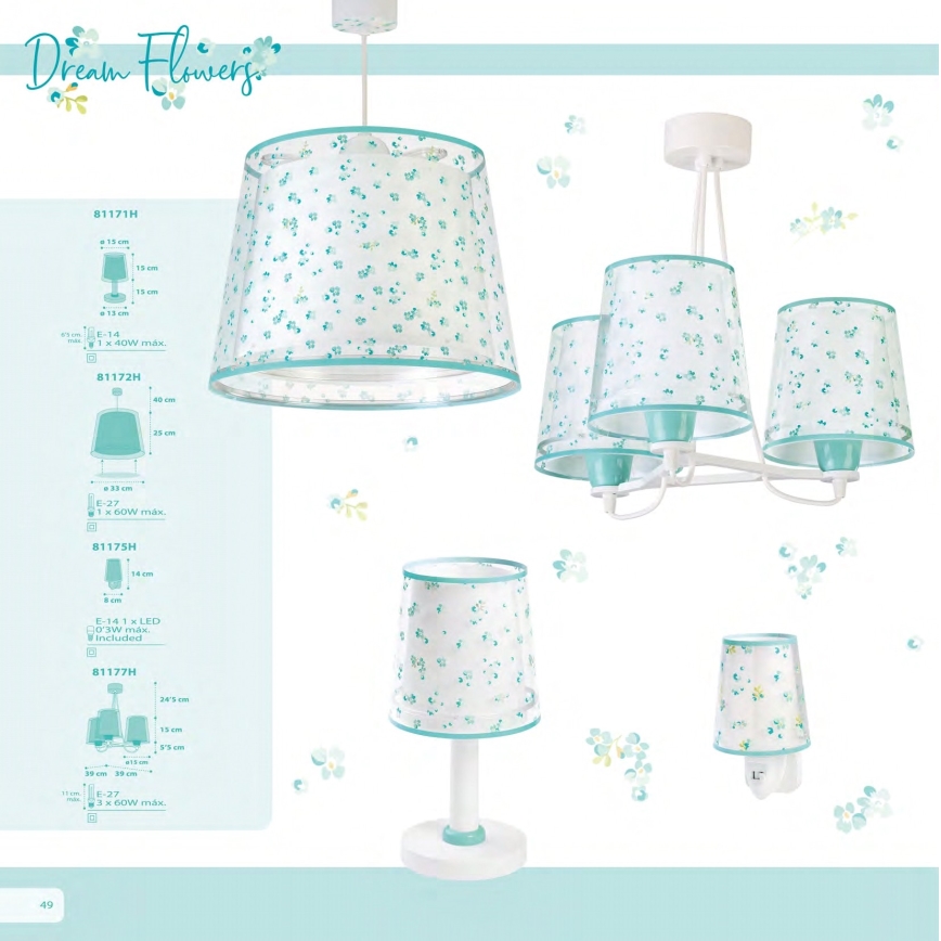 Dalber 81177H - Dětský lustr DREAM FLOWERS 3xE27/60W/230V