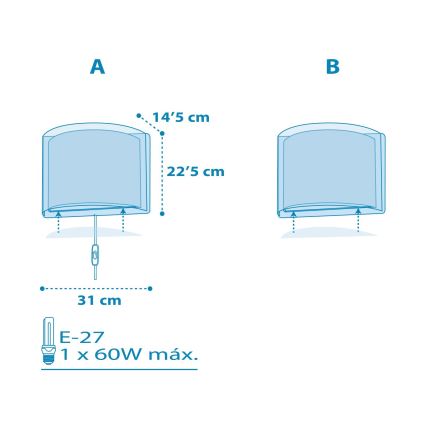 Dalber 81198T - Dětské nástěnné svítidlo LIGHT FEELING 1xE27/60W/230V