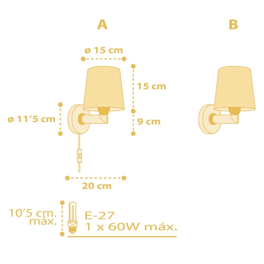 Dalber 82219A - Dětské nástěnné svítidlo STAR LIGHT 1xE27/60W/230V žlutá