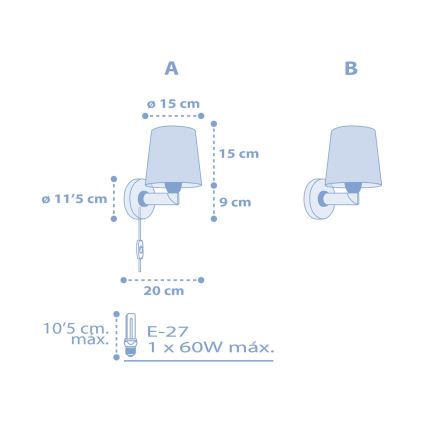 Dalber 82219T - Dětské nástěnné svítidlo STAR LIGHT 1xE27/60W/230V modrá
