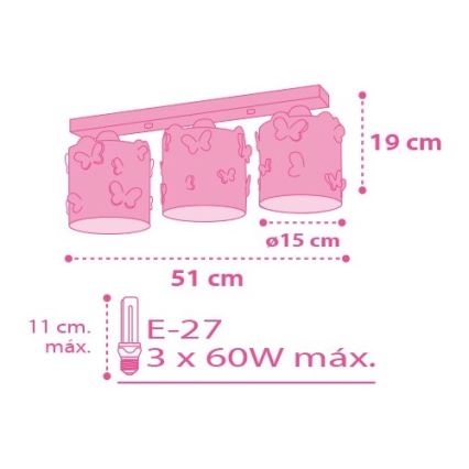 Dalber D-62143 - Dětské stropní svítidlo BUTTERFLY 3xE27/60W/230V