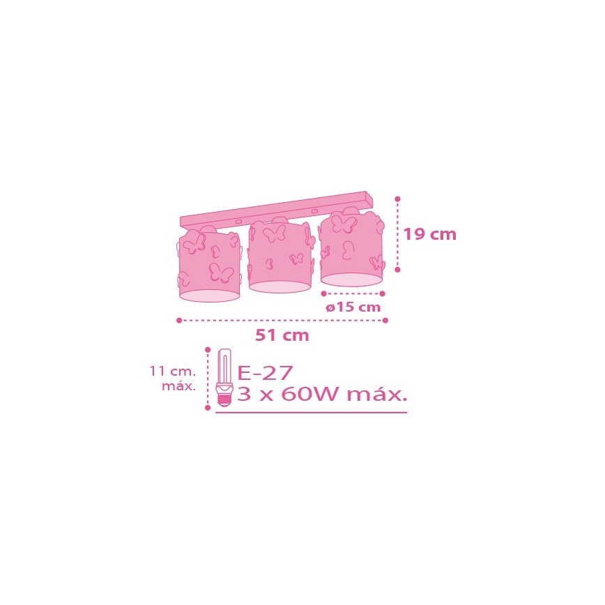 Dalber D-62143 - Dětské stropní svítidlo BUTTERFLY 3xE27/60W/230V