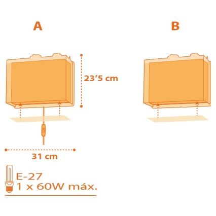 Dalber D-73458 - Dětské nástěnné svítidlo DINOS 1xE27/60W/230V