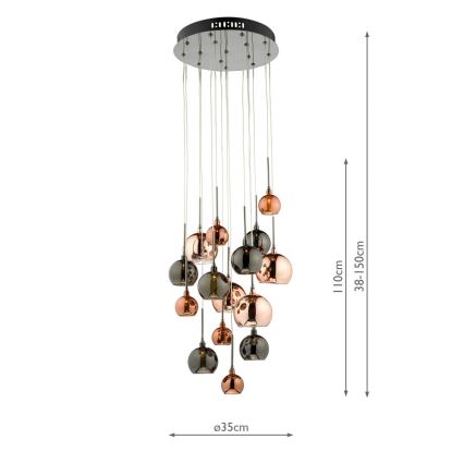 Där Lighting AUR1564 - Lustr na lanku AURELIA 15xG4/10W/230V černá/měděná