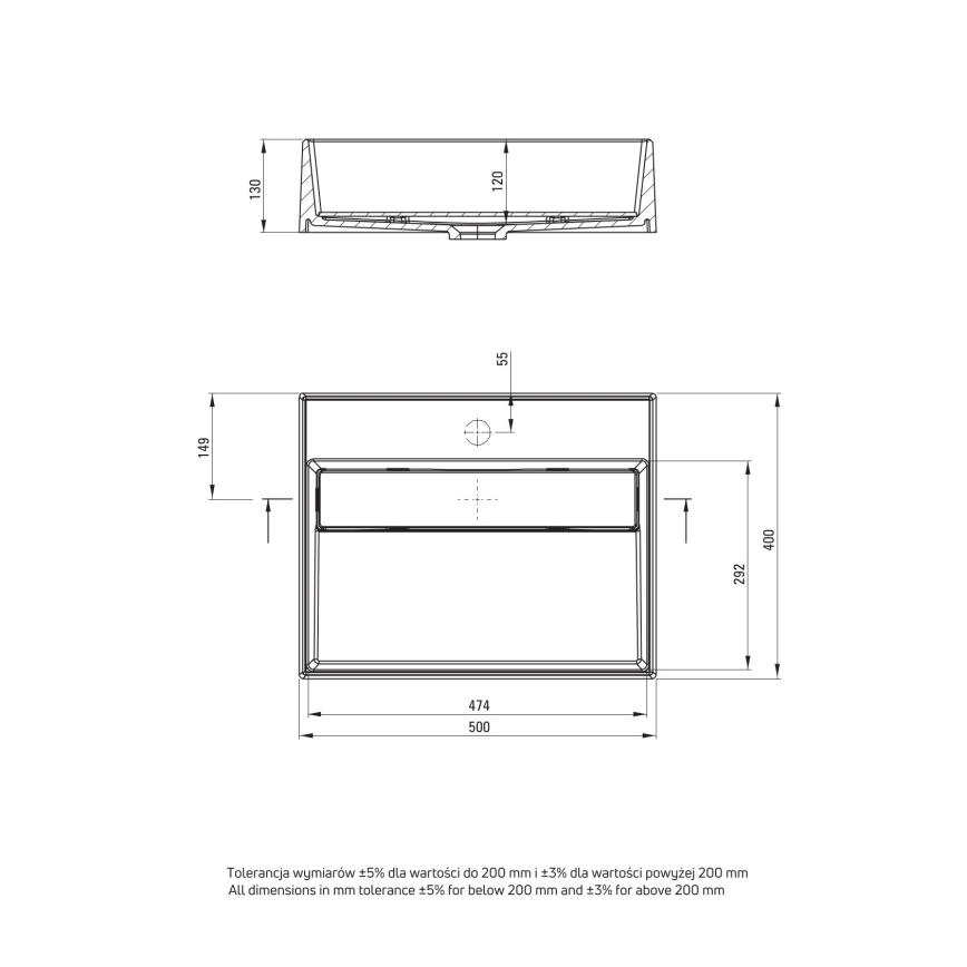Deante CQR_NU5M - Umyvadlo na desku CORREO 40x50 cm granit/černá