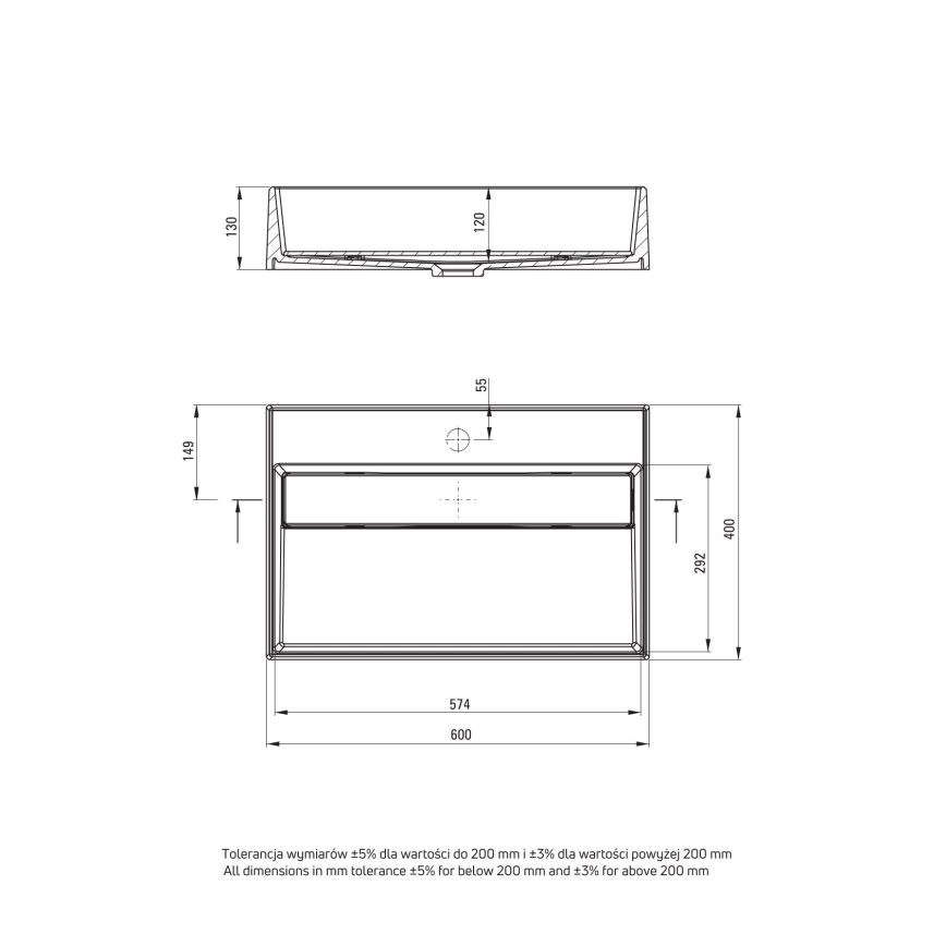 Deante CQR_SU6M - Umyvadlo na desku CORREO 40x60cm granit/metalicky šedá