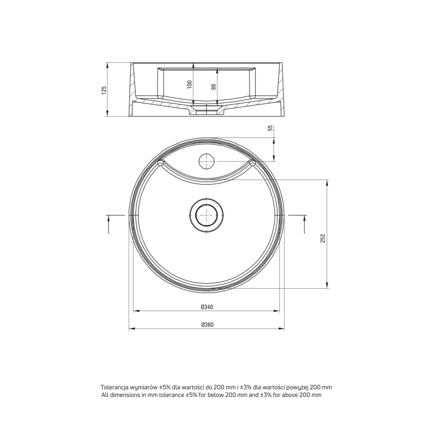 Deante CQS_5U4B - Umyvadlo na desku s otvorem pro baterii SILIA pr. 36 cm granit/béžová