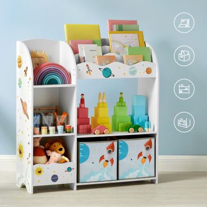 Dětská knihovnička s látkovými boxy ANET bílá