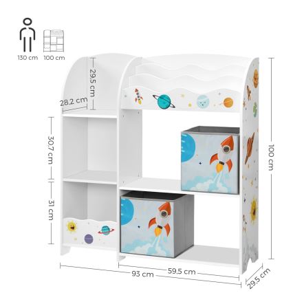 Dětská knihovnička s látkovými boxy ANET bílá