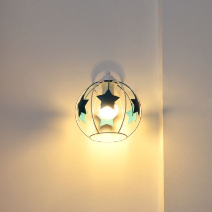 Dětská nástěnná lampa STARS 1xE27/15W/230V tyrkysová/bílá