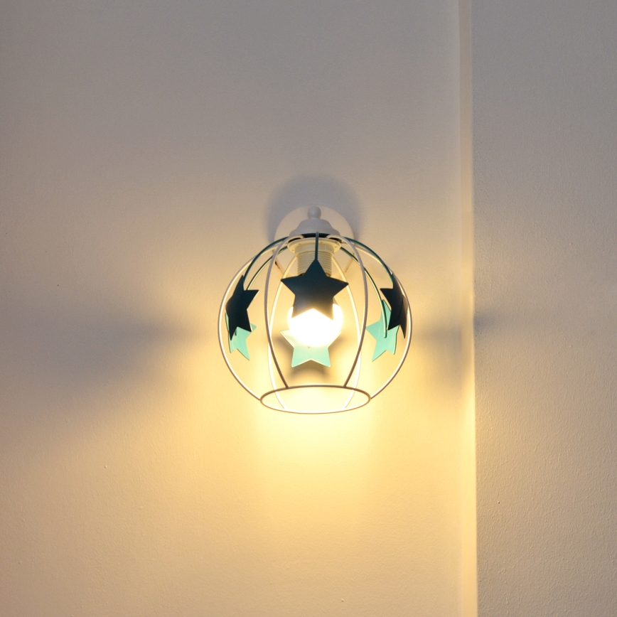 Dětská nástěnná lampa STARS 1xE27/15W/230V tyrkysová/bílá