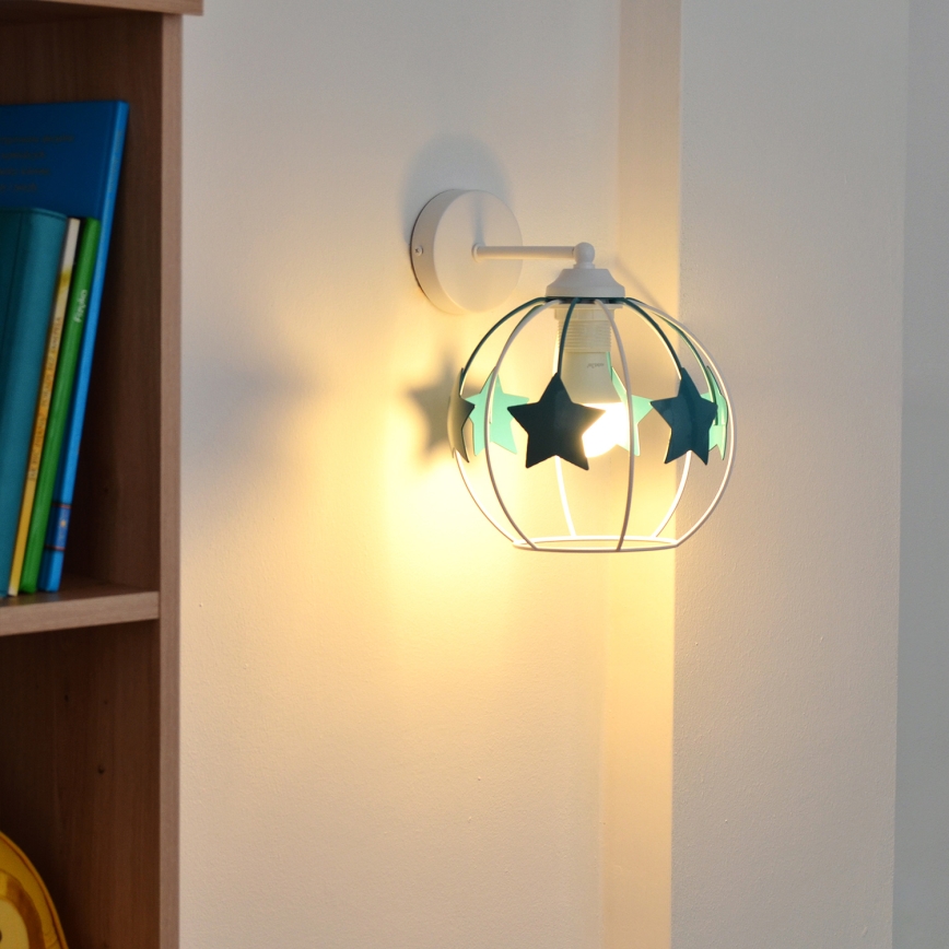 Dětská nástěnná lampa STARS 1xE27/15W/230V tyrkysová/bílá